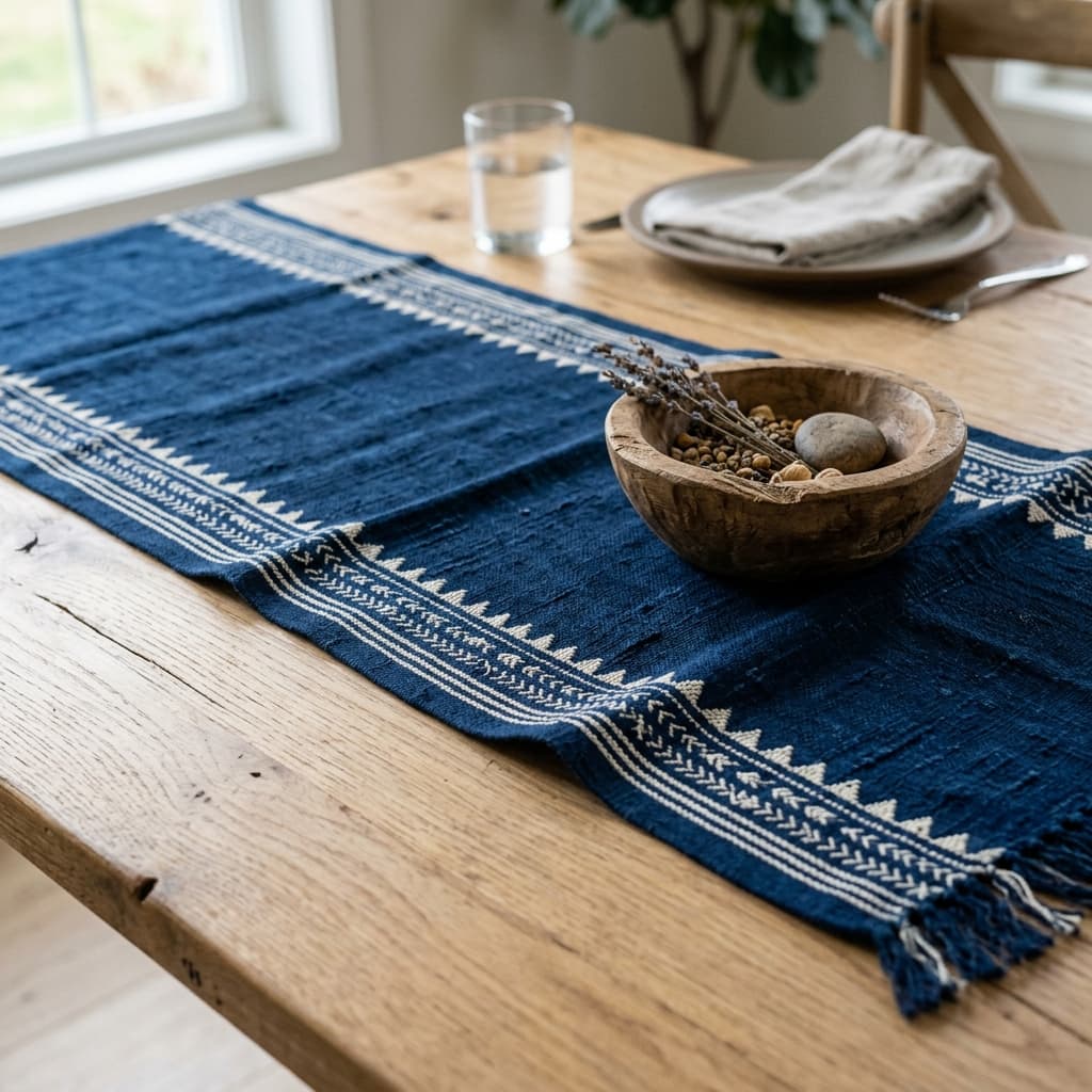 Premium indigo blue handwoven table runner